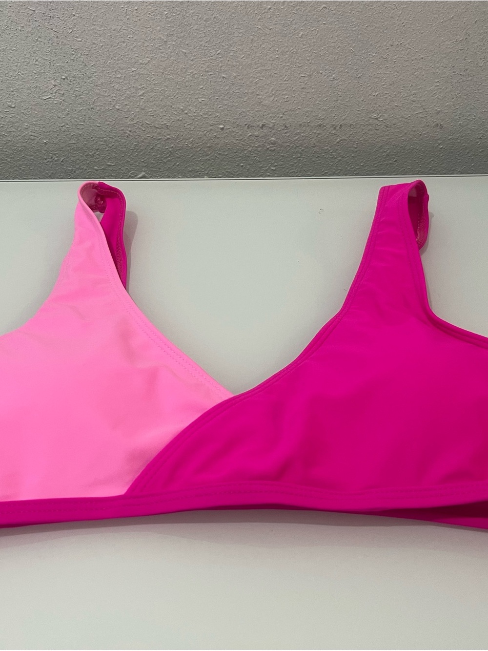 Pink Color Block Swimsuit Bikini Top Large